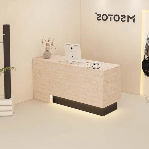 带灯简约现代收银台服装店吧台桌洞石纹柜台美甲店铺小型接待前台