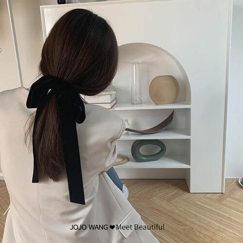 法式慵懒飘带双面丝绒发绳女蝴蝶结高弹力扎头发头饰韩国丝带