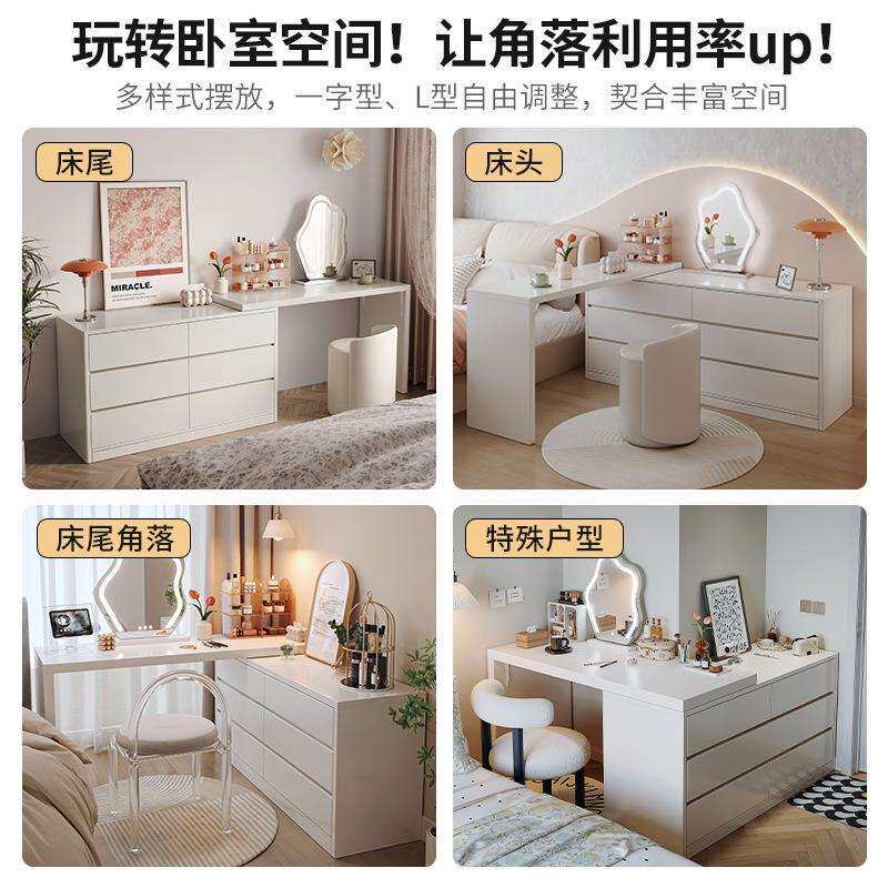 梳妆台现斗简柜一体卧D100DD1室约代奶油风化桌化妆台收妆纳柜床