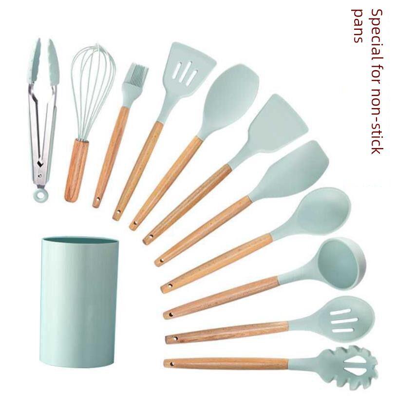Silicone spatula, stir-frying pan, slotted spoon kitchen set - 实物图
