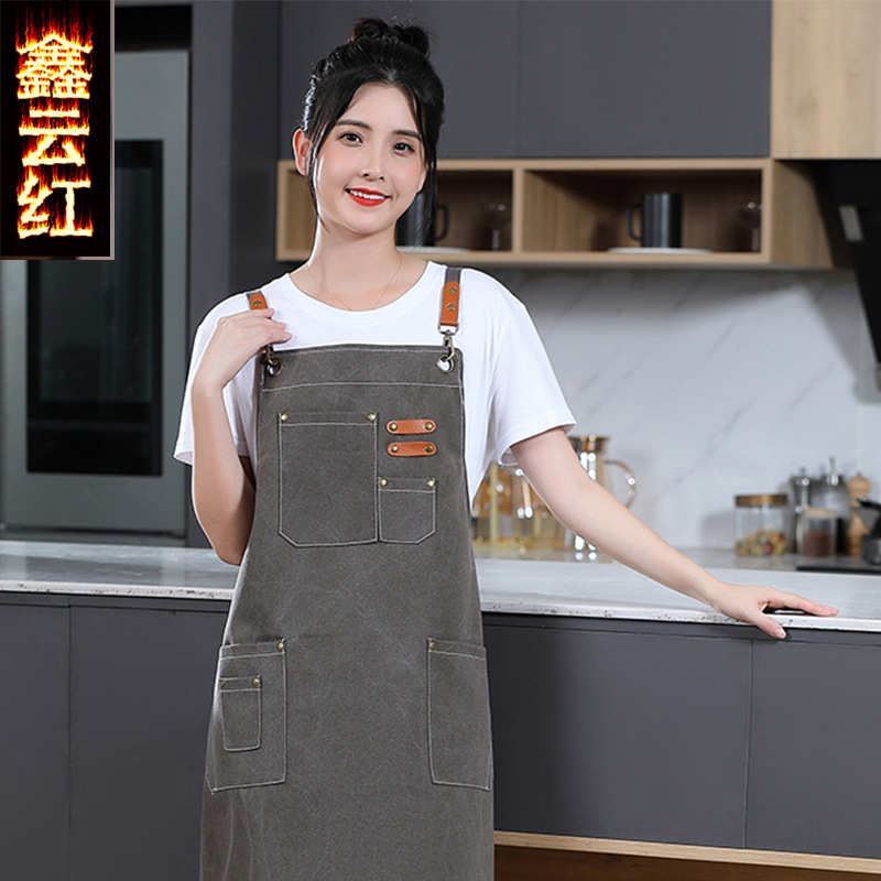 韩版围裙logo印字广告超市厨房时尚美甲奶茶店服务员工作男女