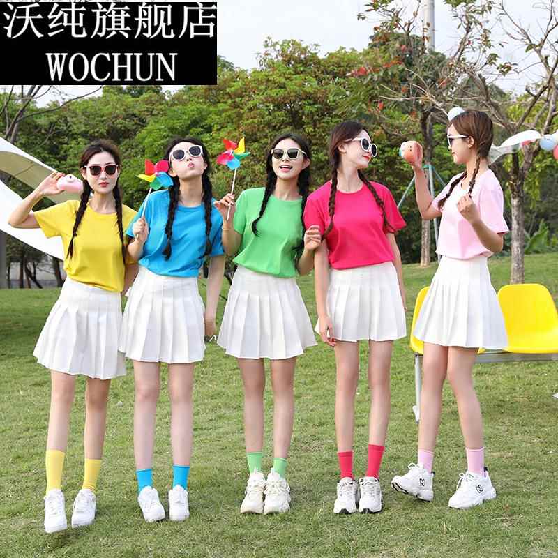 啦啦队比赛演出服中大学生运动会服装班服糖果色T恤团体舞蹈表演