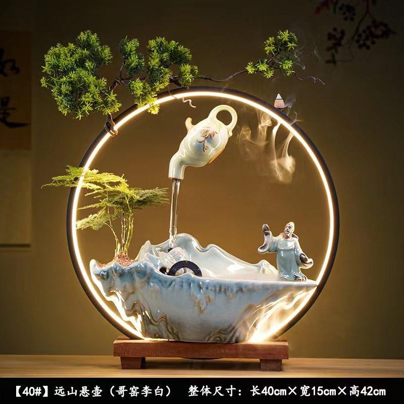 禅意雨帘陶瓷流水盆加湿器家居风水玄关柜办公桌水培花盆摆件送礼
