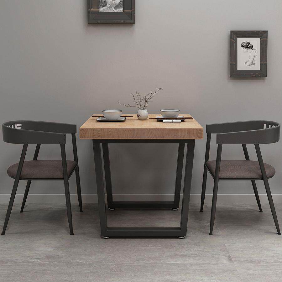 美式实木方桌咖啡厅奶茶店桌椅组合简约铁艺四方桌餐厅餐桌椅1082