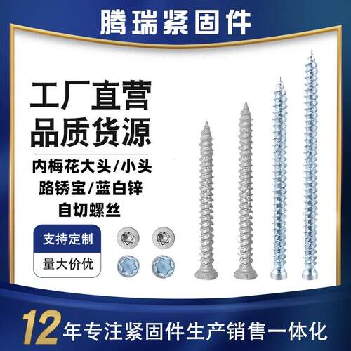 路锈宝涂层防腐自切螺丝镀锌德式门窗自切螺丝内梅花槽自攻钉M7.5