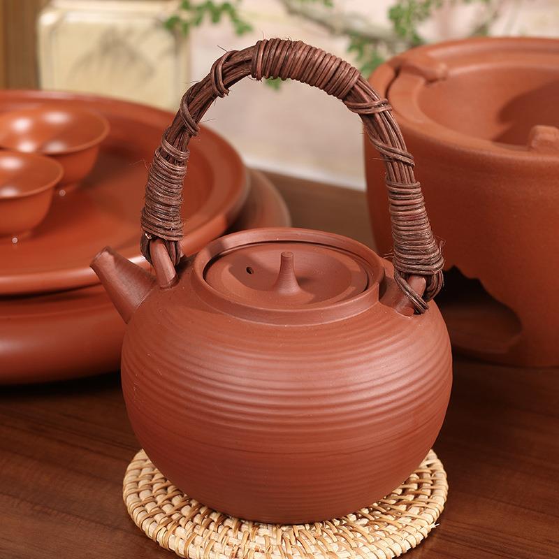 红泥手工藤家条提梁砂铫茶室用户泡煮茶null#153烧水茶壶家用陶土