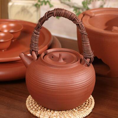 红泥手工藤家条提梁砂铫茶室用户泡煮茶null#153烧水茶壶家用陶土