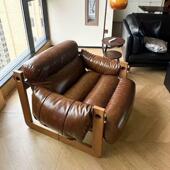 中古风实木单人沙发椅泽西岛椅客厅皮沙发懒人沙发休闲椅复古躺椅