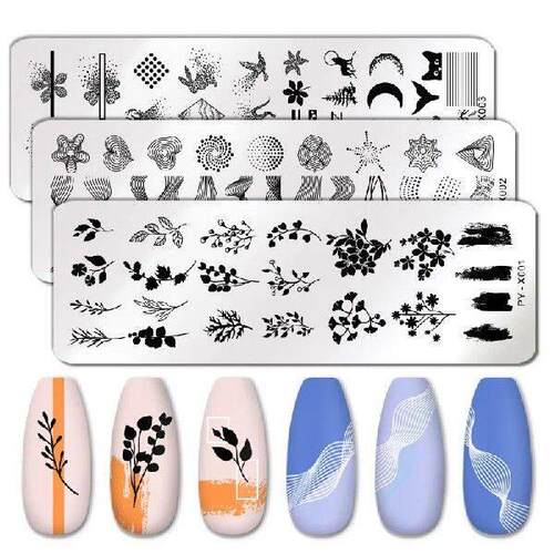 1Pcs Nail Stamping Plates Stainless Steel Marble Line Nail