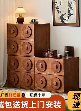中古风实木收纳柜子客厅组合卡门柜复古黑色斗柜抽屉储物柜玄关柜