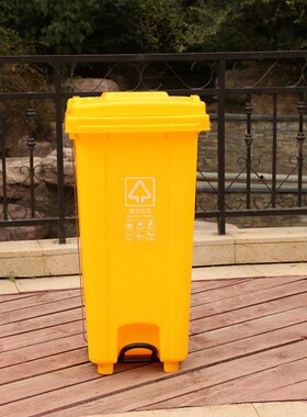 120L户外分类脚桶踏#0-1杆垃圾桶环卫料大号塑垃圾商用带盖连垃圾