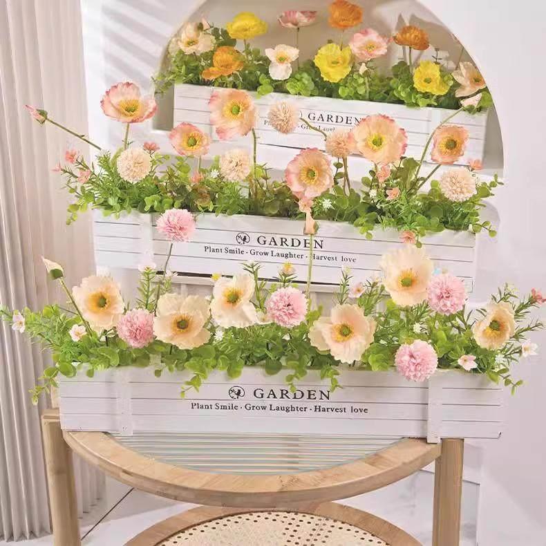 摆件彷真花花摆栅栏假花插桌面遮绿植UOI盆栽设装饰插花束客厅花