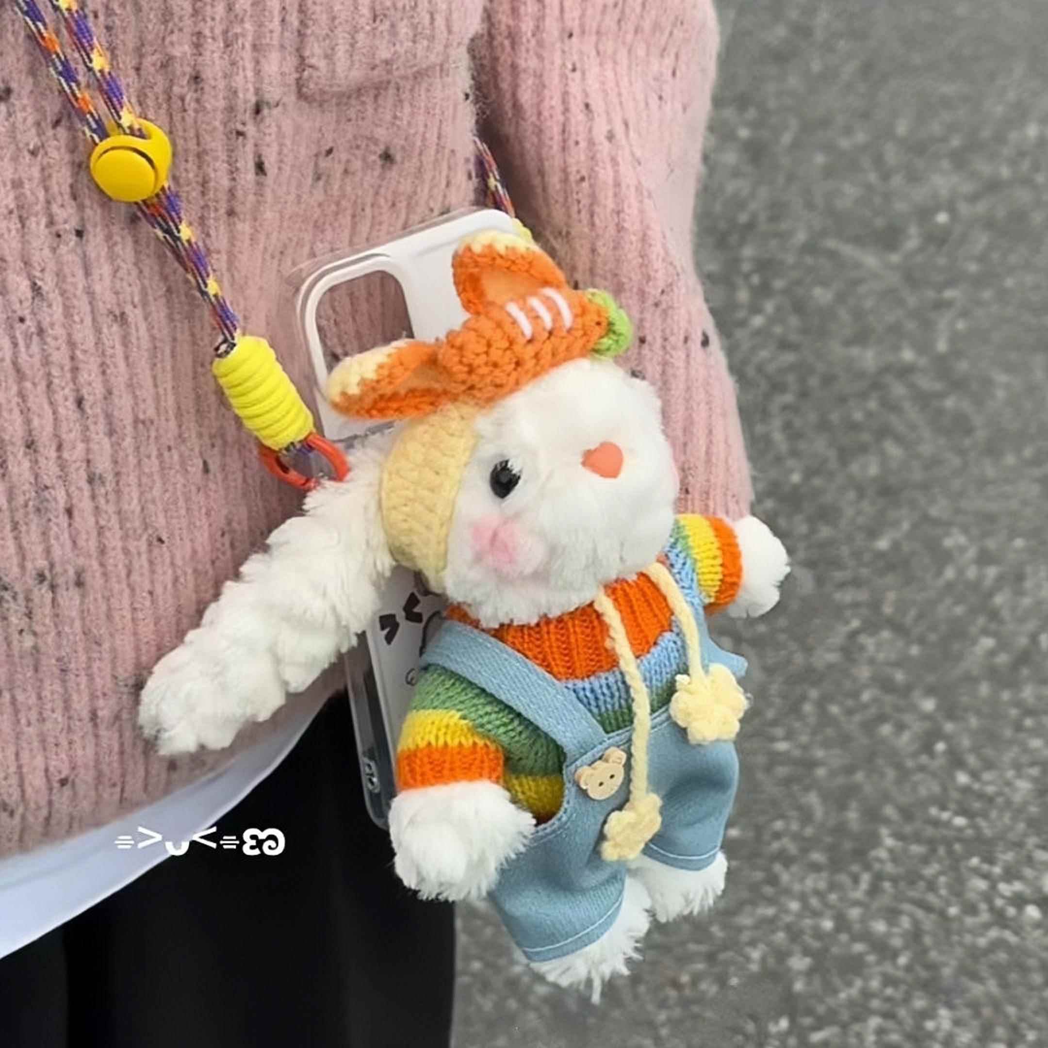 流行可爱卡通兔子手机包汽车挂件背夹斜身炼对角毛绒娃娃娃娃