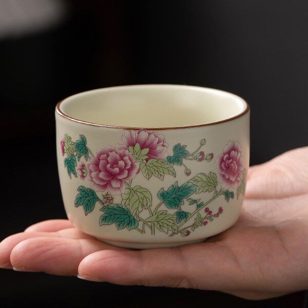汝窑复古茶杯主人杯客杯功夫茶杯品茗杯子茶具家用十二月花神杯 - 实物图