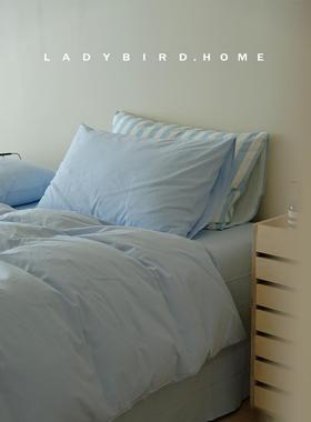 高档花大哥babyb纯lue冰岛100纯棉水洗棉四件蓝套色简约 床品床笠