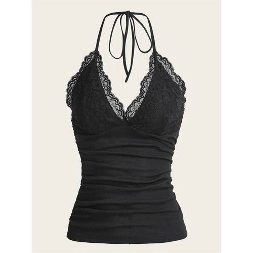 Lace V-neck Halter Top Women Summer Sexy Grunge Punk Goth Ba