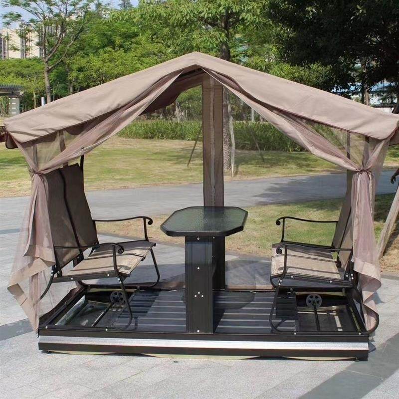 新款户外四人动力摇椅庭院秋千休闲桌椅组合铝合金户外凉亭网红摇