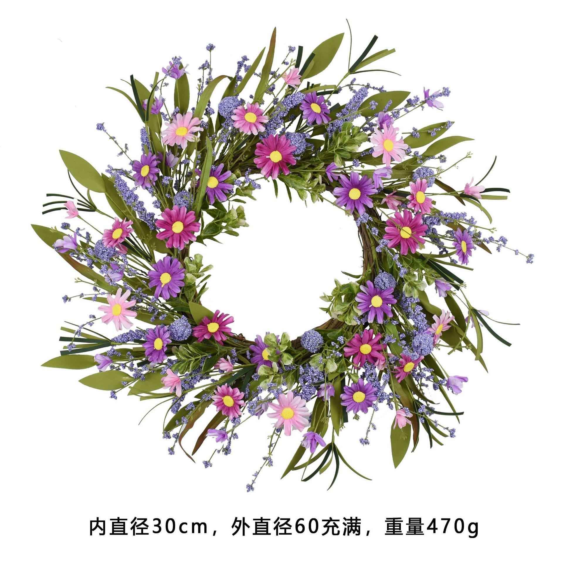 新品春夏款紫色仿真雏菊薰衣草花环装饰假花家居布置装饰挂饰