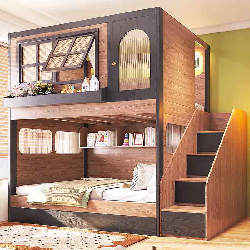 2025新款上下床双层床中古风2米长大人上下铺高低床小户型儿童床