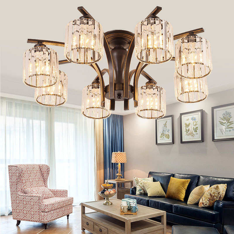 客厅灯水晶吸顶灯美式现代家用简约主卧室灯大气北欧餐厅书房灯具