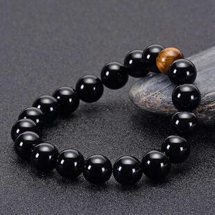 Natural eye Bracelets Men Tiger Beads with Onyx Black Stone