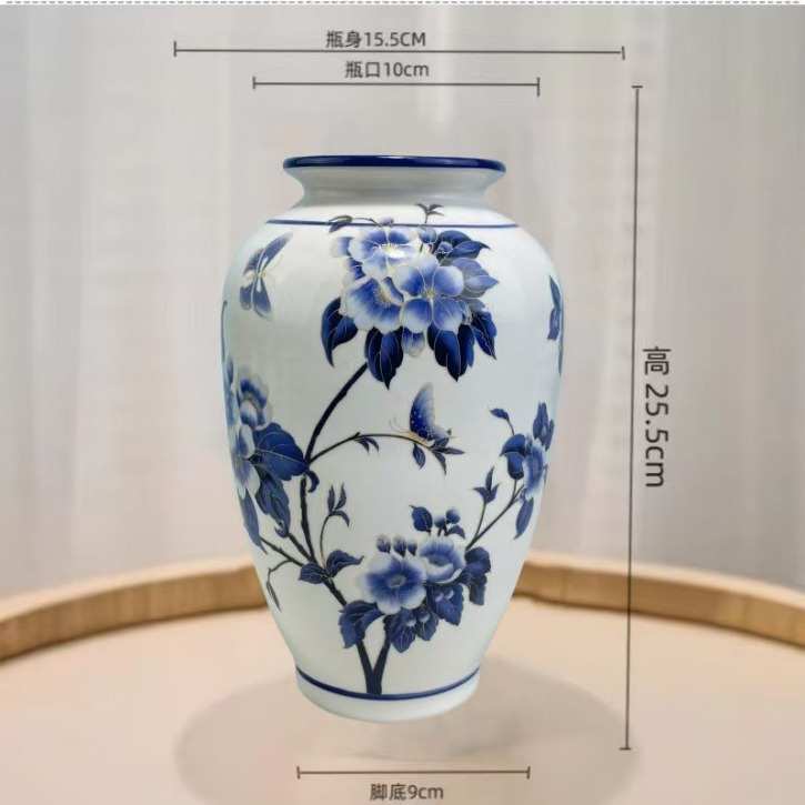 玄关装饰家居摆件中式花瓶釉彩青花瓷高档金线客餐厅上新手重工