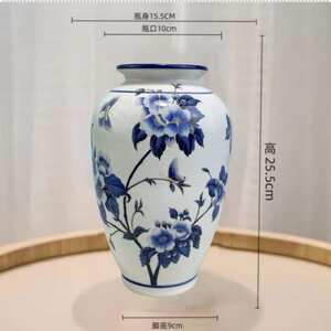 新中式手彩重工金线釉上青花瓷高档家居客餐厅玄关装饰摆件花瓶