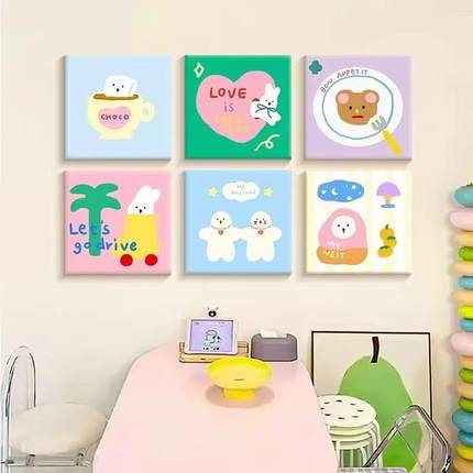 多巴胺ins可爱餐厅少女客厅背景墙装饰画卧室床头挂画无框画摆台