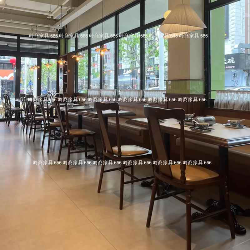 美式复古咖啡厅餐厅实木岩板大理石桌椅组合酒吧火锅卡座方圆桌
