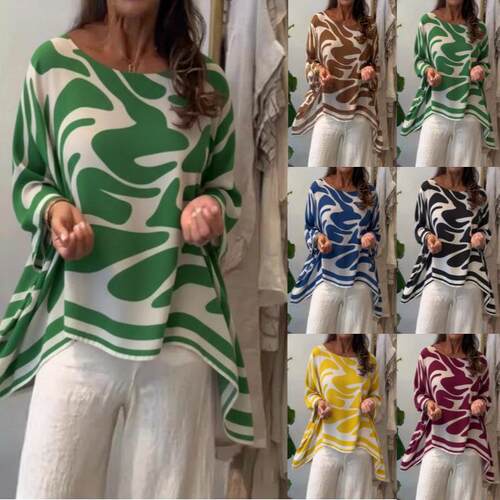 Printed shirt, round top, collar, long sleeved shirt