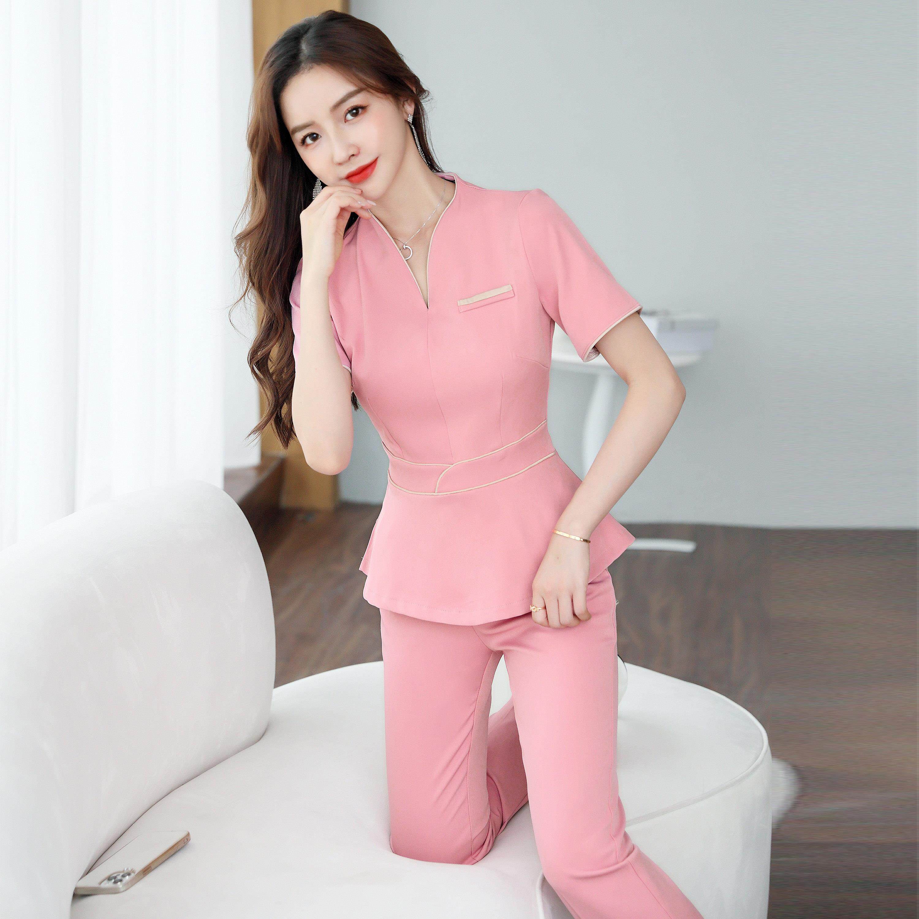 美容师工作服女夏季美容院养生馆采耳工衣足浴技师制服时尚连衣裙
