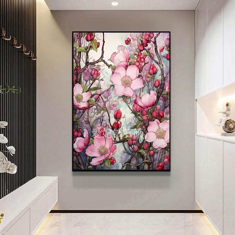 2024新品diy方钻满钻钻石画钻石绣粘贴钻十字绣粉色桃花花朵花苞