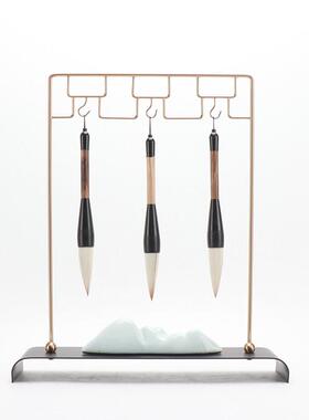 现代简约新中式禅意书房摆件 办公室样板房间毛笔架笔挂软装饰品