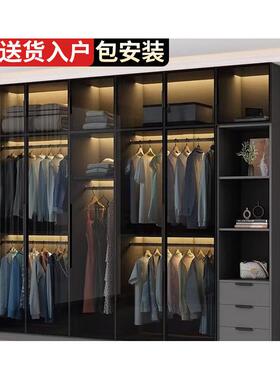 包衣柜家用卧室实YKQ木小型现安代简户约装轻奢储物两门柜子玻璃