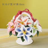 花篮玫瑰家居饰品创意花篮瓷婚庆乔迁花仿真牡丹手工陶瓷摆件礼品