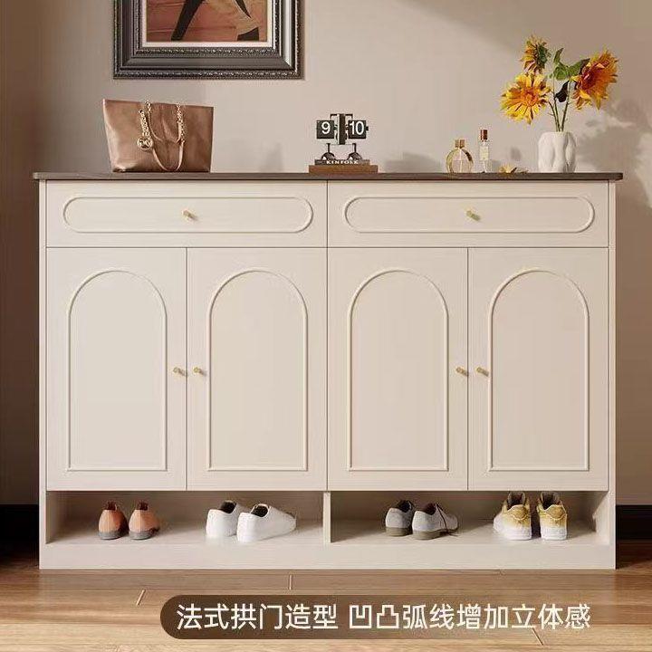 实木鞋柜家用收纳靠墙一体储物柜小户型带抽屉超薄鞋柜落地矮柜