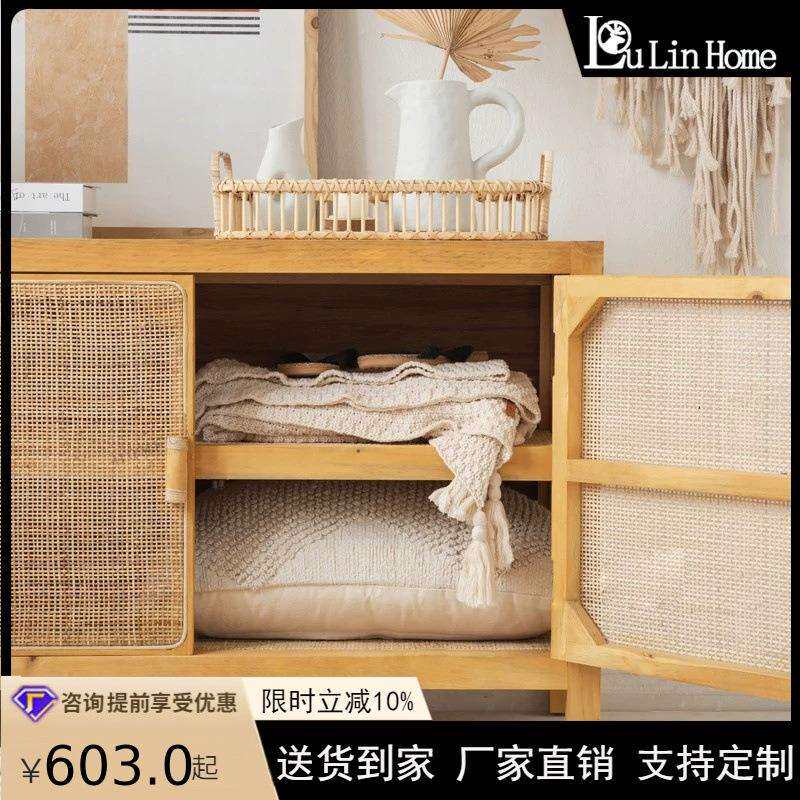 日式CC-46843藤宿编置物储物柜卧室家用双木门柜民酒店床头创实意