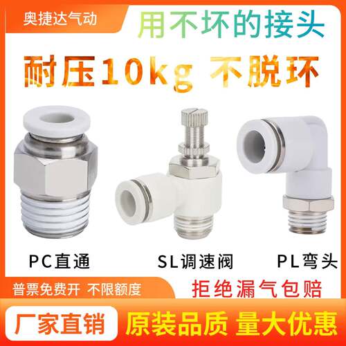 PC气动气管接头直通PL弯头SL节流阀空压机气泵快速接头8-M5/01/02