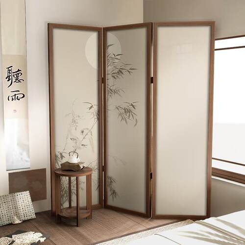 新Z4中实木风隔断客厅屏古遮挡办公室酒店高端简约山式水风移动折