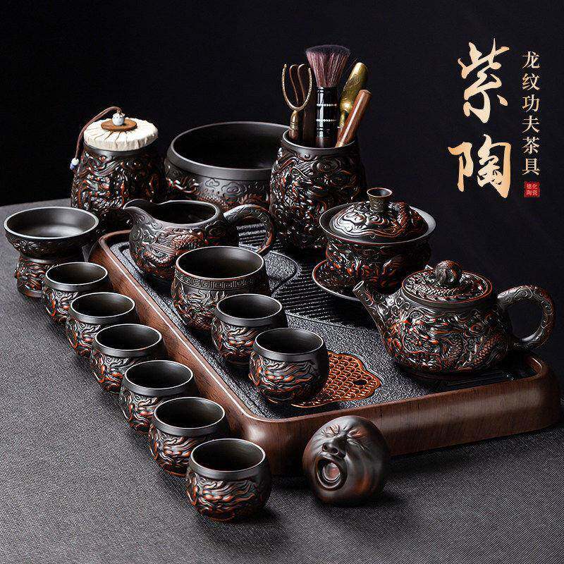 龙纹紫砂陶瓷功夫茶具套装泡品茗茶壶茶杯整套家用茶艺礼品送礼盒
