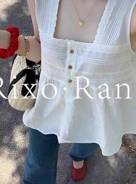 法国Rixo Rane ⭐法式方领白色娃娃衫女独特减龄无袖背心衬衫上衣