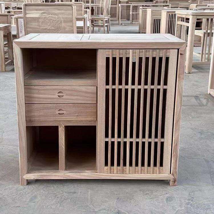 r^北榆木新中式茶水柜餐边柜简约储物柜办公室茶台置物柜白坯实木图片