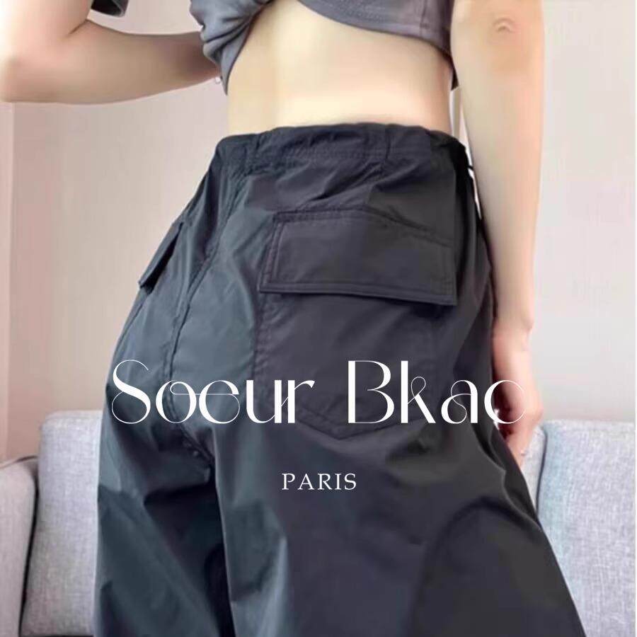 法国SOEUR BKAC法式休闲风黑色速干薄款束脚工装裤女夏季小众长裤