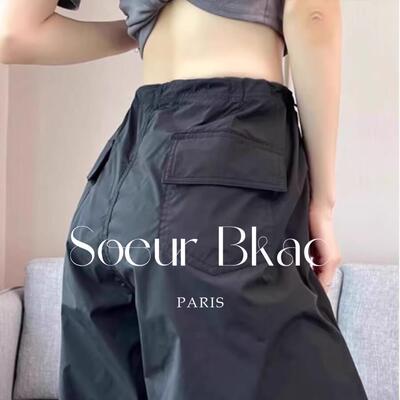 法国SOEUR BKAC法式休闲风黑色速干薄款束脚工装裤女夏季小众长裤