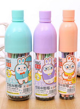 新款可水洗水彩笔创意漂流瓶12/24/6色儿童美术画笔套装学生文具