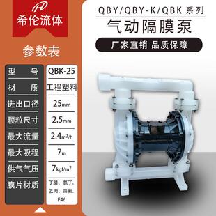 QBK-25SF46工程塑料隔膜泵 气动工程塑料隔膜泵 希伦隔膜泵