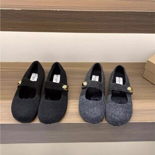 香港内增高绒面灰色毛毛鞋勃肯鞋女鞋子2026年春季加绒玛丽珍单鞋