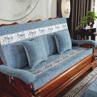 红实木沙发坐垫带靠背连体加厚防滑春秋联邦椅老式 木头沙发海绵垫