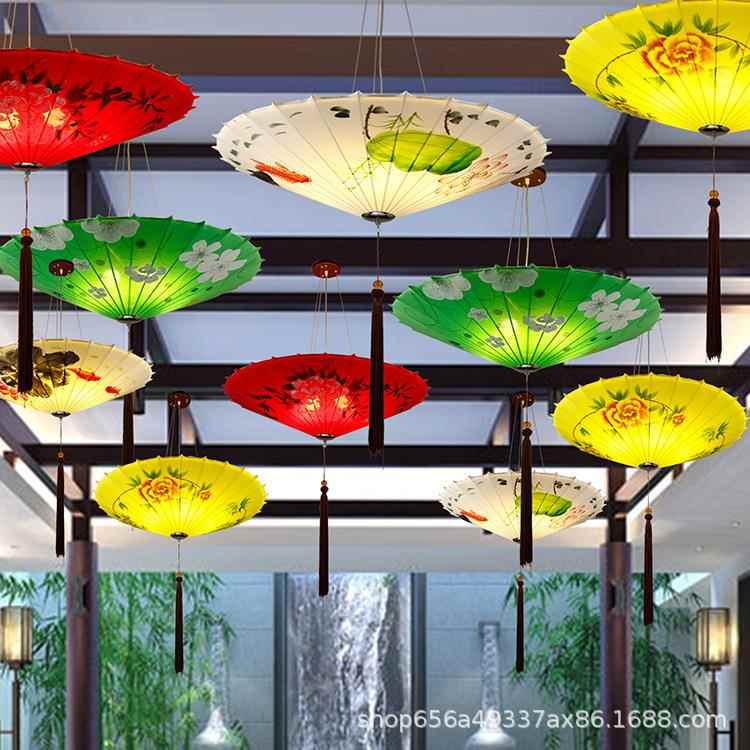 新中式雨伞吊灯创意中国伞形灯复古火锅店湘菜餐厅灯笼