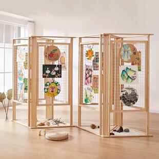 幼儿园书法美术作品展架屏风隔断折叠移动屏风网格挂绳画展展示架